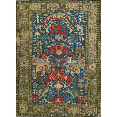 Antique Caucasian Blue 1930s Rug