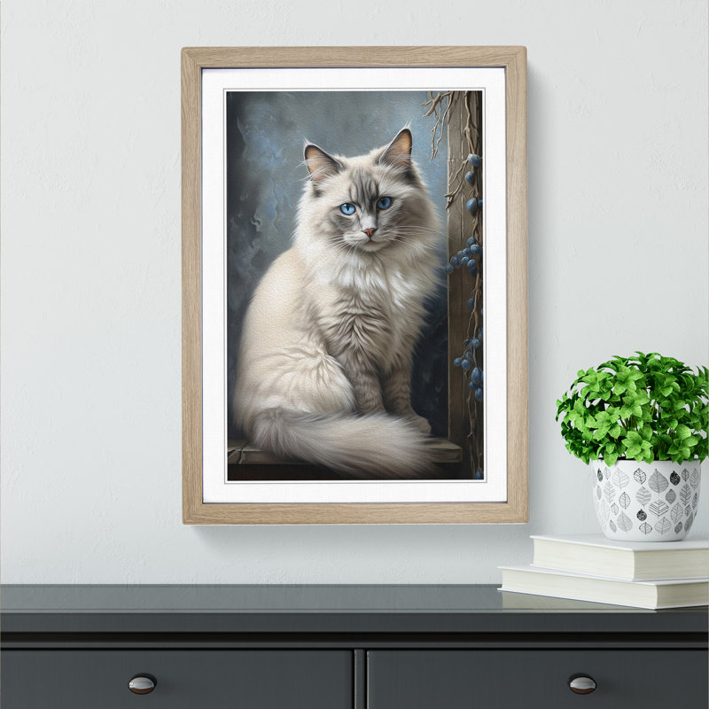 Ragdoll Cat Realism Art - Framed Print, Oak Framed, 64cm H x 46cm W x 2cm D