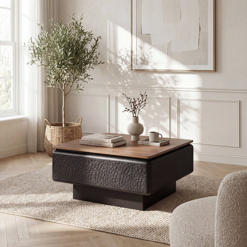 Table basse à plateau relevable de 31 pouces pour le salon, table centrale carrée moderne avec compartiment de rangement dissimulé, mécanisme de levage réglable en hauteur pour les collations de travail et de détente