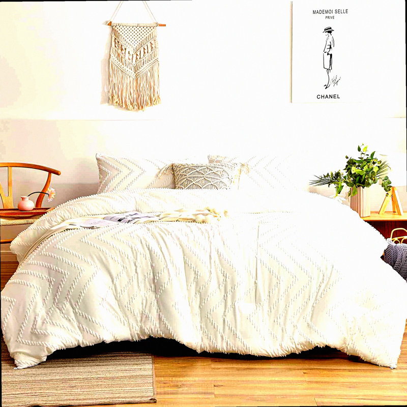 Boho Chic Jacquard Comforter Set - Soft  Bedding with Reversible Down Alternative Microfiber Duvet and Pillowcases - Farmhouse Style All Season Bed Sets