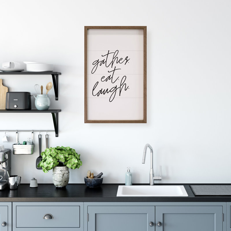 Gather Eat Laugh Script White, 8" H x 5" W