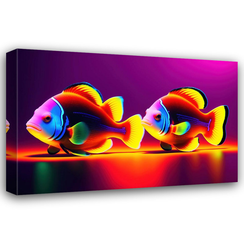 «Unreal Neon Two Clownfish» par Stephen Chambers, impression sur toile tendue, L 36 po x H 32 po