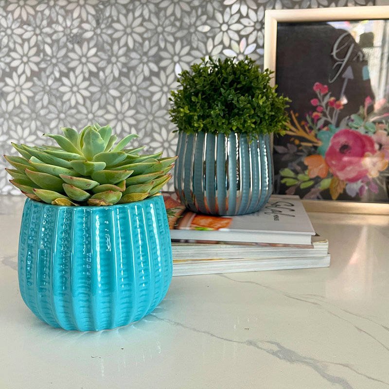 4" Ceramic Houseplant Ceramic Pot, Decorative Planter, Teal