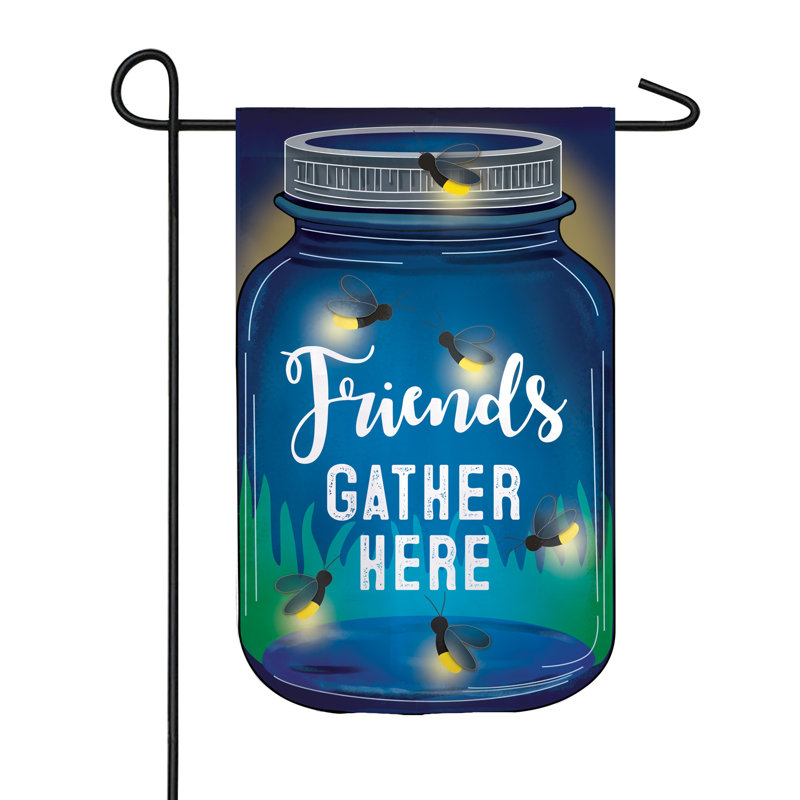 Firefly friends gather here, un polyester de 2 côtés 18 po x 13 po solaire del drapeau de jardin