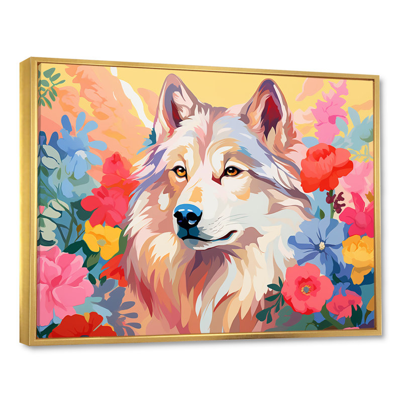 Impressionniste impressionnant loup coloré III - loup, art mural, Cadre flottant doré, H 34 po x l 44 po x P 1,5 po