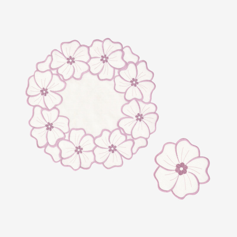Chrsitine Linen Embroidered Round Table Runners, Purple