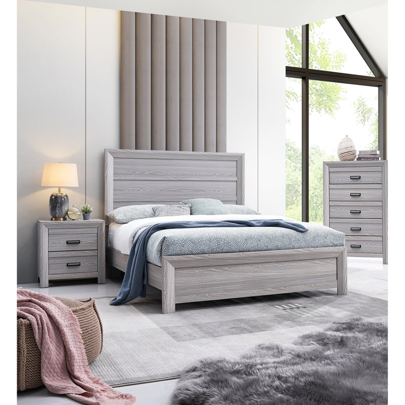 Rustic Bedroom Bed With Headboard, Gray Finish And Build Full Size Furniture Construction, Full