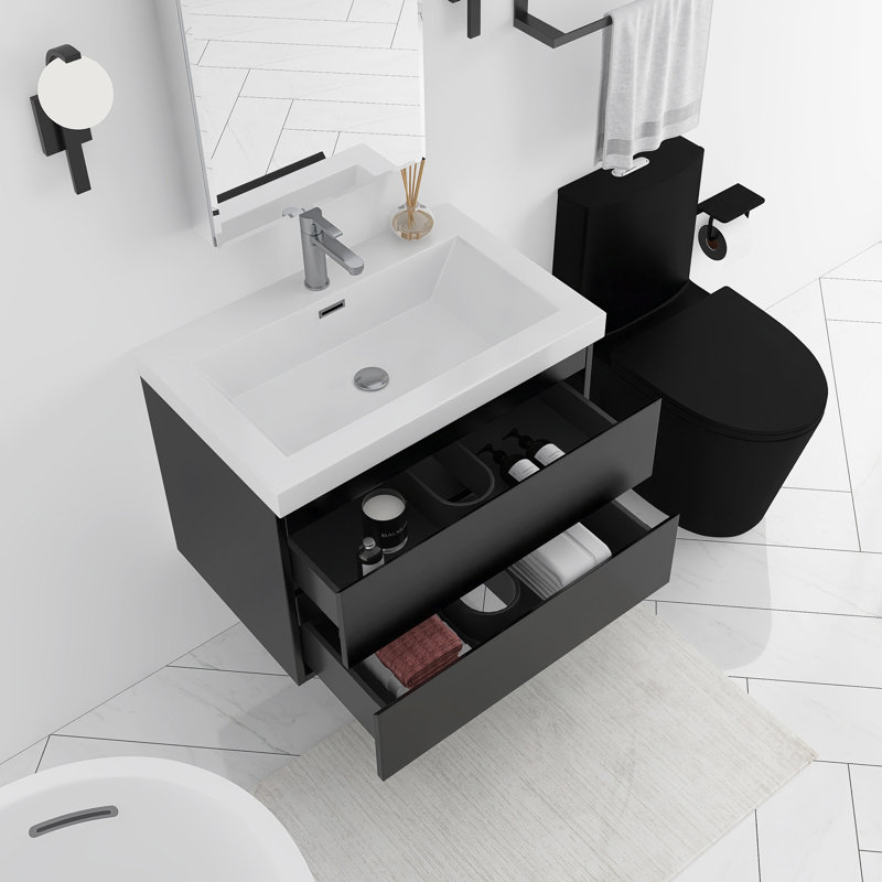 Meuble-lavabo flottant 30 po avec lavabo, Noir, noir, noir, noir