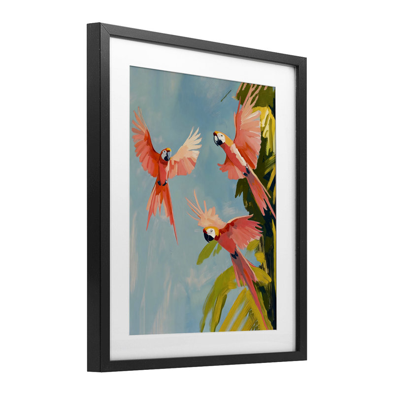 «Botanical Parrots in Flight», reproduction encadrée sous verre, conception de The Prints Vibe, 16 x 13