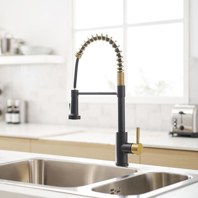 Pull Down Kitchen Faucet - Material, Smooth Pull-Out Mechanism In Beige And Gold Material Selection, Easy Installation Experience