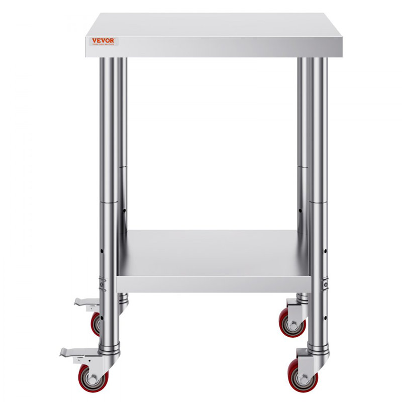 Table de travail en acier inoxydable 36 x 24 pouces avec 4 roues, H 24 po x l 18 po x P 34 po