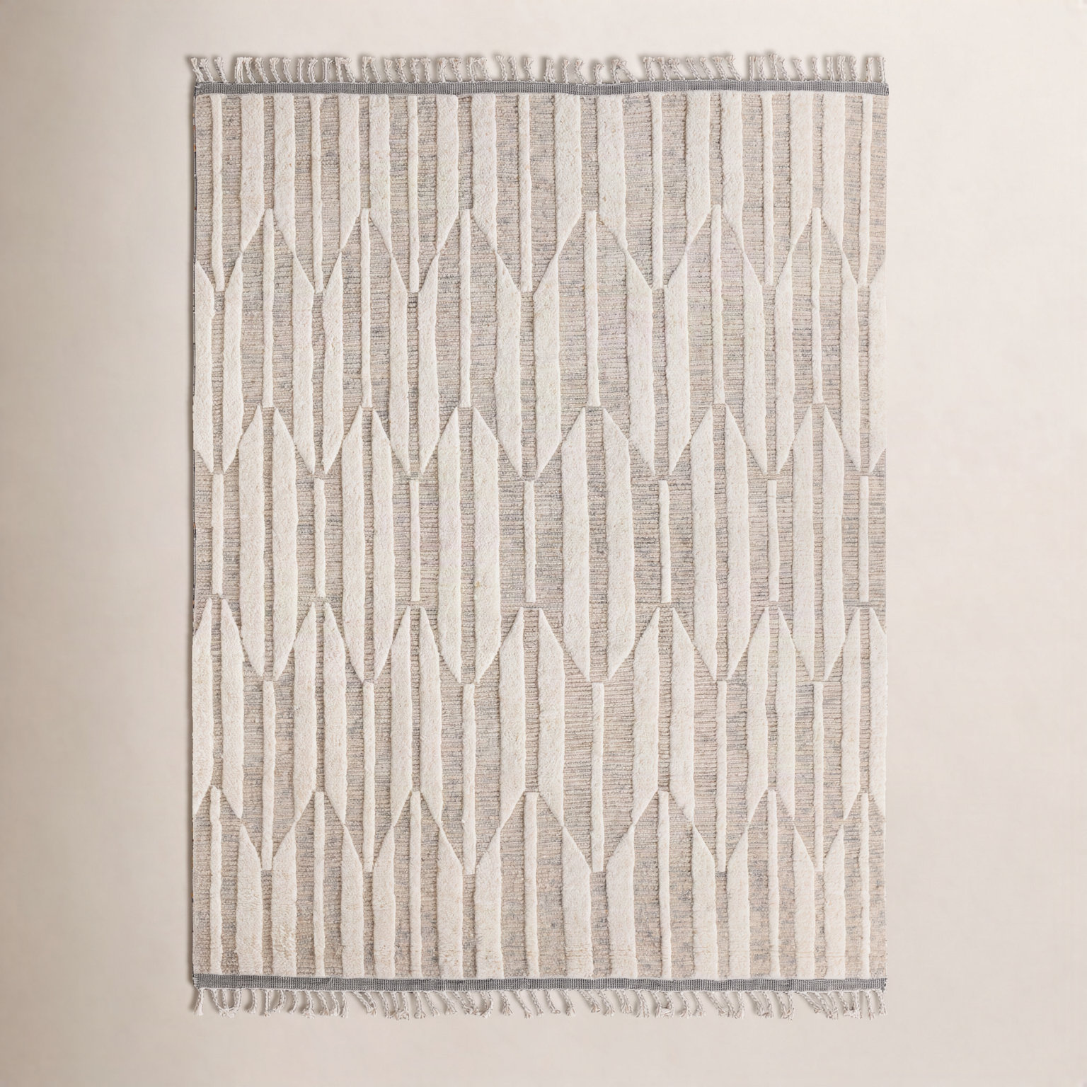 Wesler Beige Ivory Hand-Knotted Wool Rug, Rectangle 10' x 14'