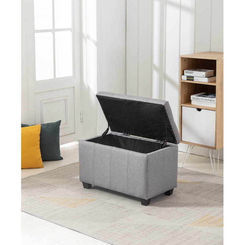 Banc de rangement rembourré en tissu Bacca, Gris