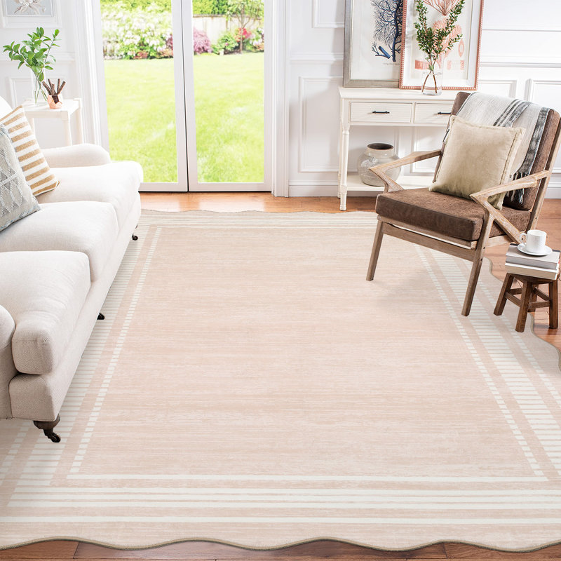 10 x 13 ft Light Taupe Rectangular Polyester Bedroom Living Room Dining Room Nursery Room Solid Indoor Modern Non Slip Machine Washable Area Rug