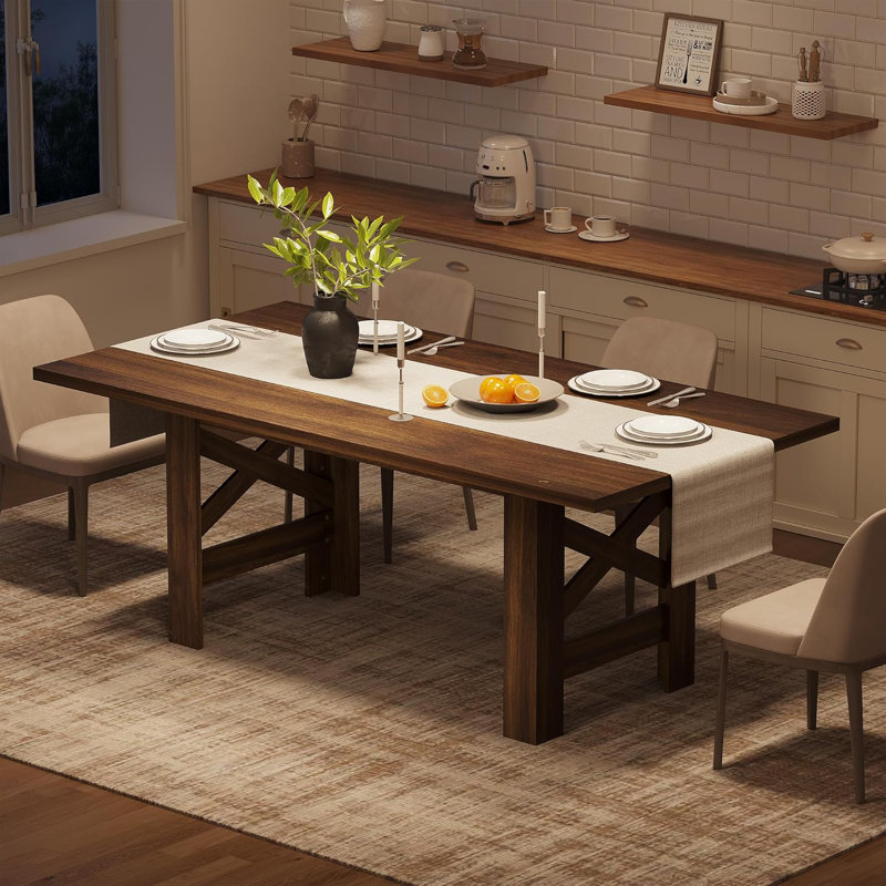 Dining Table for 6-8, 71" Long Large Wooden Farmhouse Kitchen Table with Thick Sturdy Frame, Rectangular Dining Room Dinner Table with Stable Triangular Legs for Kitchen,Office
