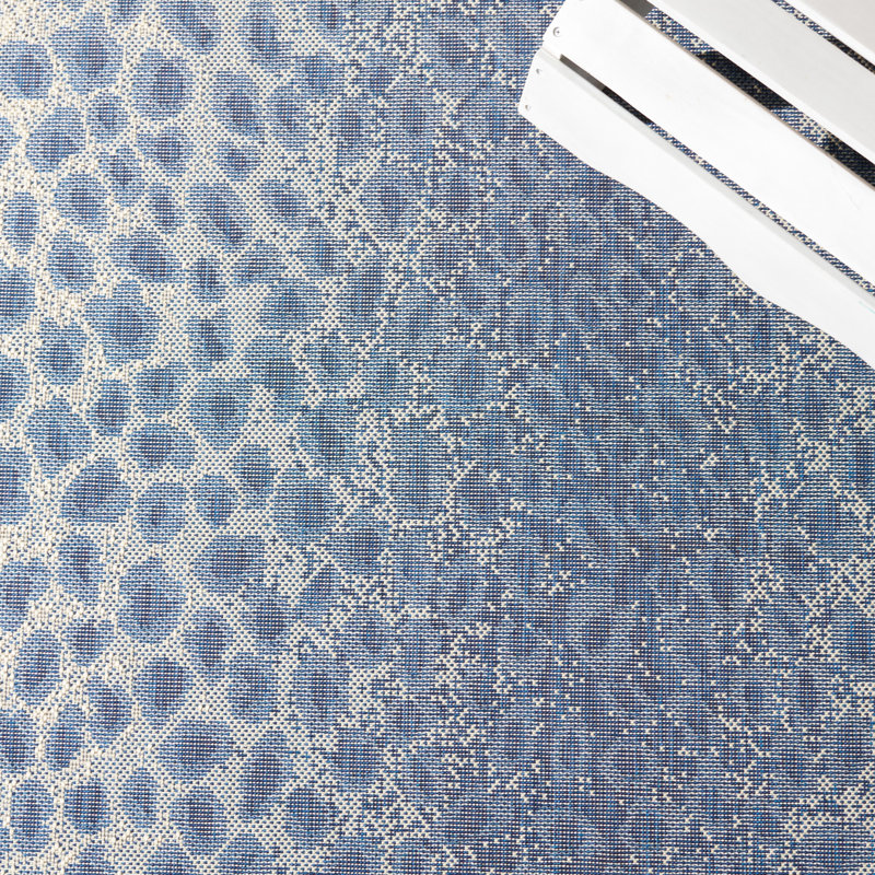 Tapis intérieur / extérieur bleu marine / beige Kasen, Rond 6 pi 7 po