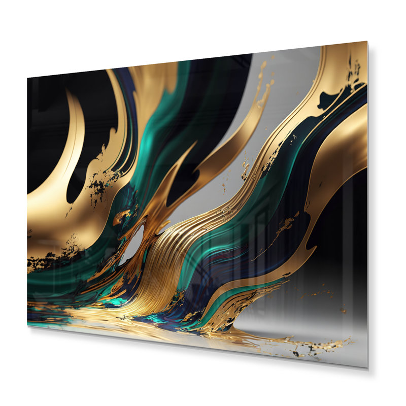 Décoration murale moderne en métal vert et or II, H 30 po x l 40 po x P 1 po
