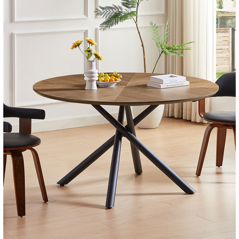 Ellierose Round Metal Base Dining Table, Walnut, 47.25" W x 47.25" L