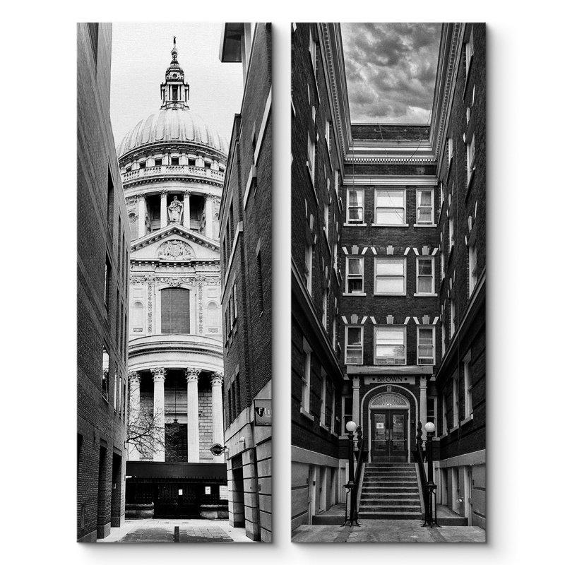 «Architecture Building Black and White City Architecture Scenes Travel Illustration Modern Art Decor on Canvas», reproduction de 2 pièces