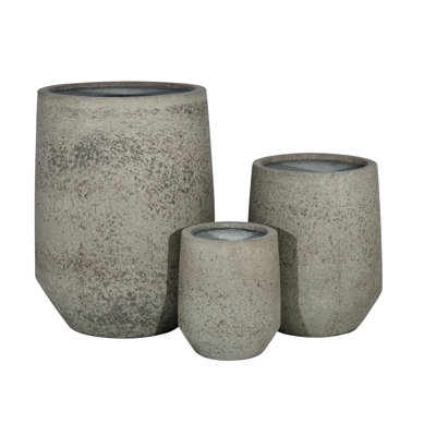 Pots de fleurs légers en fibre de verre couleur ardoise, ensemble de 3 - Intérieur/Extérieur