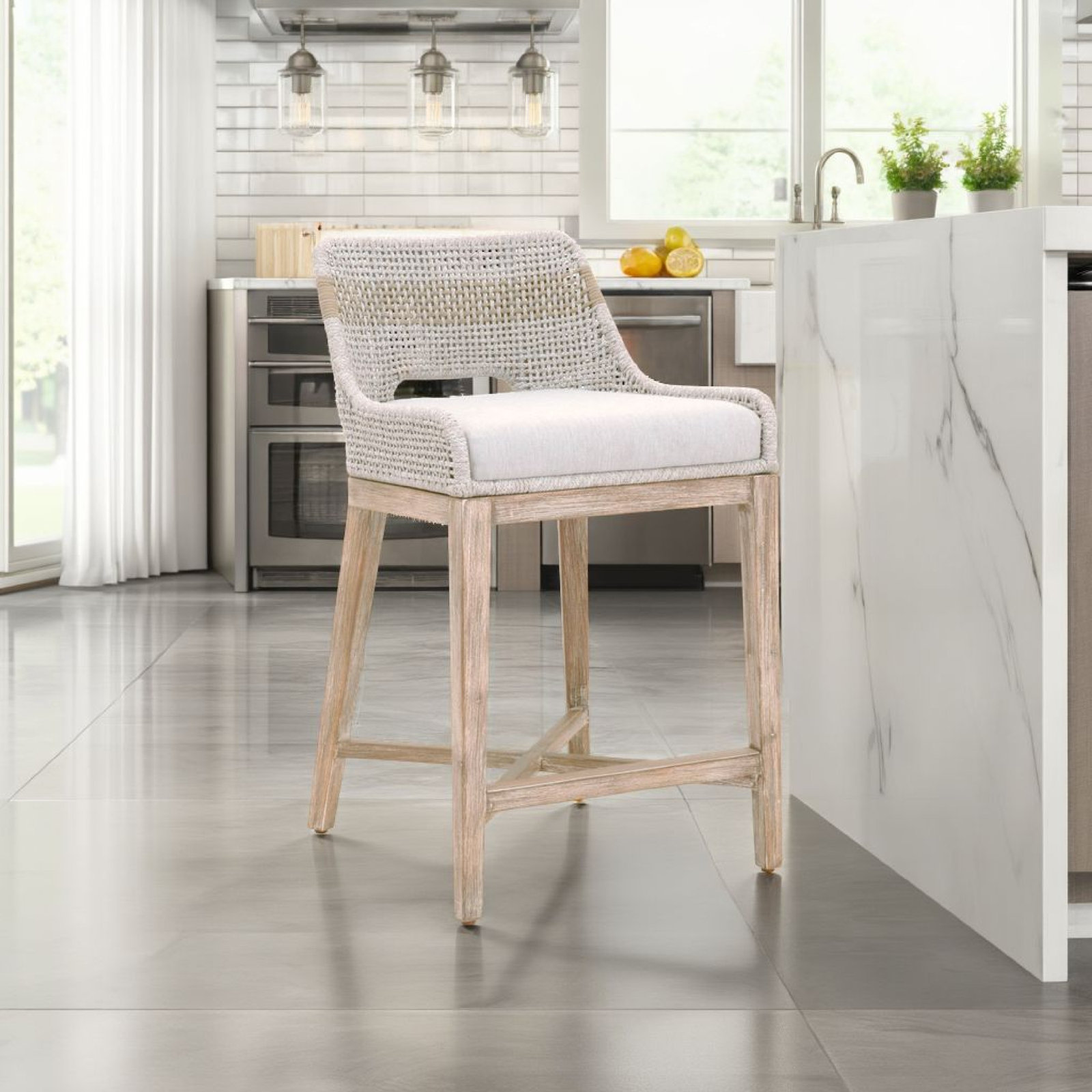 Bowker Bar Stool, Counter Stool (26" Seat Height), Taupe & White / Pumice