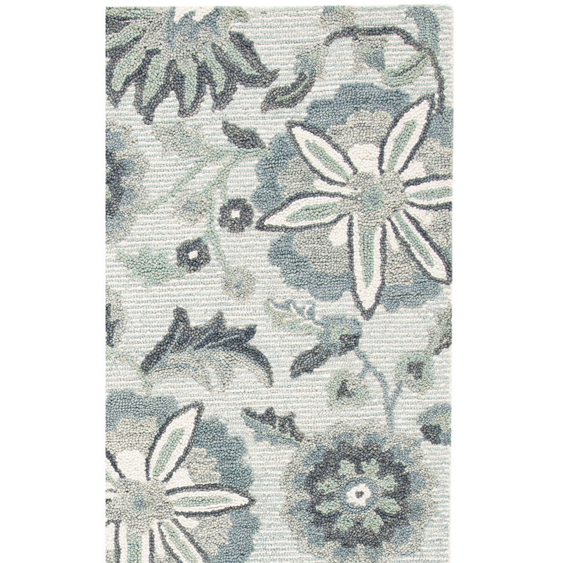 Blossom Hand Tufted Wool/Cotton Floral Rug in Blue/Ivory, Rectangle 3' x 5'