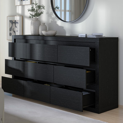 Commode moderne à 9 tiroirs pour chambre à coucher, large commode en bois avec dispositif anti-basculement, meuble de rangement et meuble télé pour le salon, le placard, le couloir