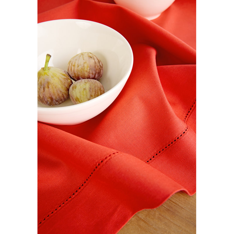 Cotton Linen Hemstitch - 100% Pure Table Throw, Poppy Red
