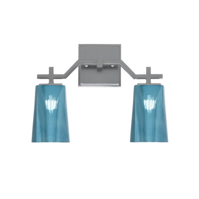 Barre d'éclairage de salle de bain 2 lumières Bovedon au fini graphite avec verre dégradé bleu l 4,5 po x H 6,5 po