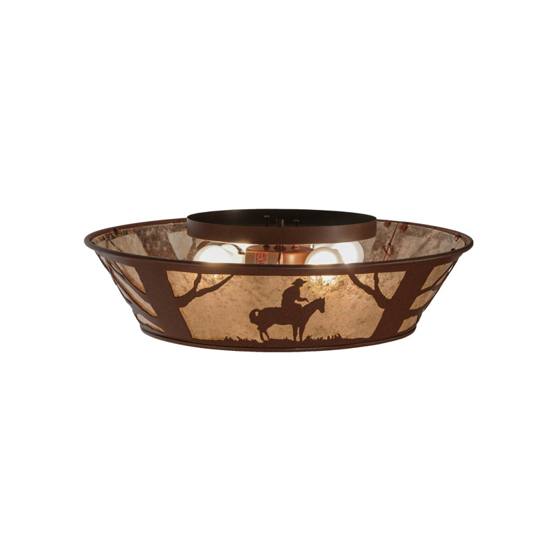 Rustic Cowboy Glass and Steel Flush Mount Light