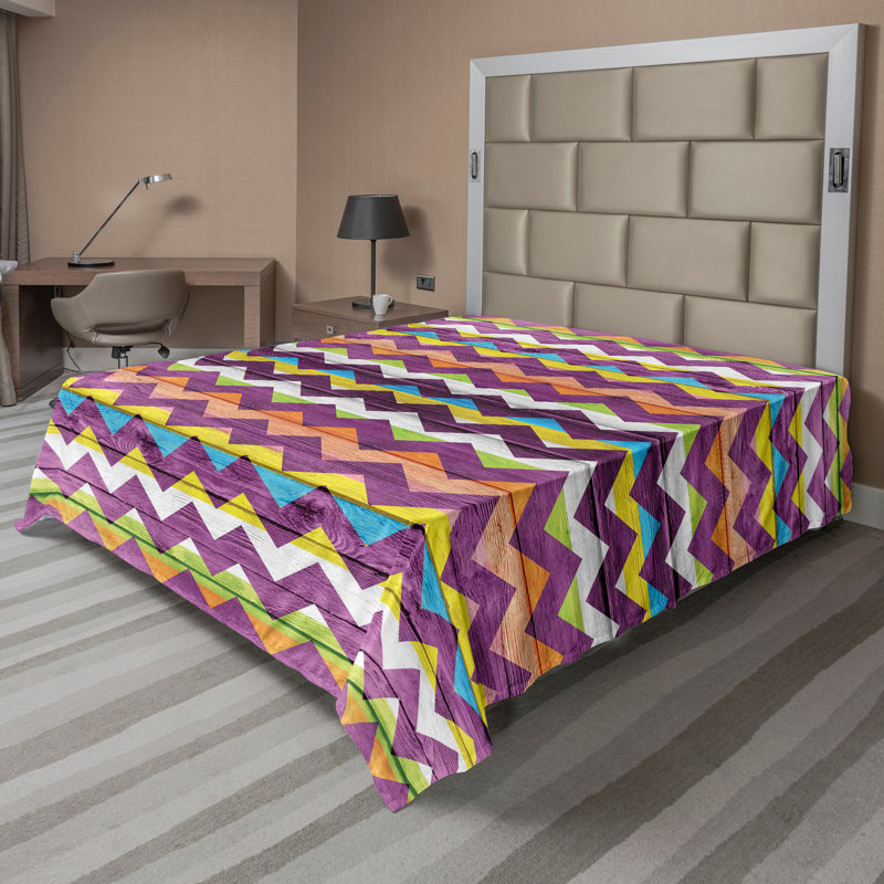 Ambesonne Top Flat Sheet Royal, Purple Orange/Blue Chevron 7, California King Flat Sheet