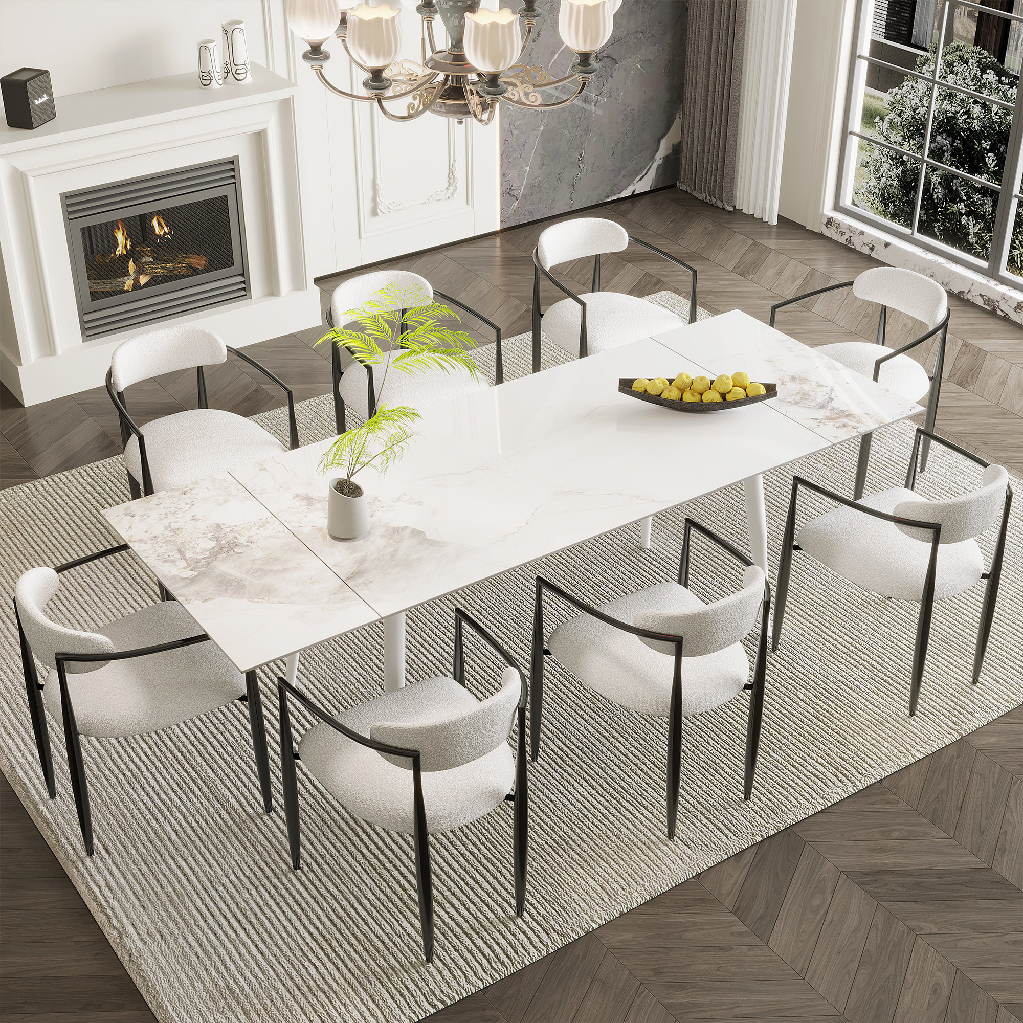Orren Ellis Tanius 9 - Piece Dining Set with Sintered Stone Dining Table and 8 Fabric Chairs ...