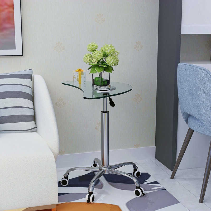 Table de bureau à hauteur réglable en verre trempé transparent avec roues verrouillables (plage réglable de 24,2 po à 32,7 po)