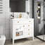 Lavabo de meuble-lavabo autoportant 35,6 po avec éclairage activé par le mouvement et le verre, lavabo intégré à tablettes réglables blanches, verre, lumières, meuble-lavabo, lavabo, système de tablettes