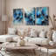 Ensemble de 3 tableaux abstraits floraux bleus sur toile tendue-851664471