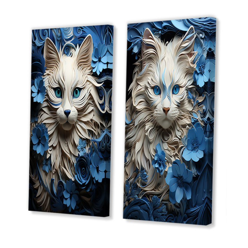 Ensemble de 2 impressions sur toile blanches et bleues, H 28 po x l 25 po, Toile tendue