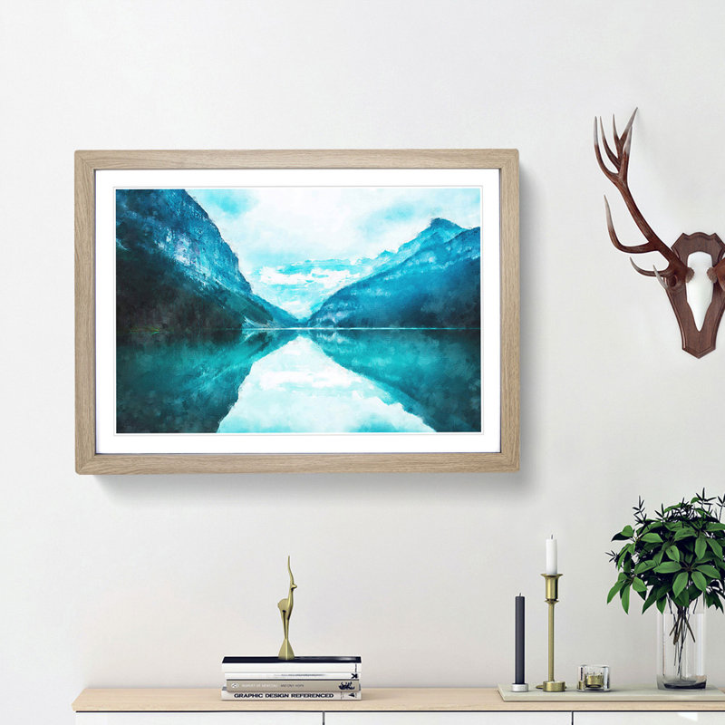 Lake Louise in Canada - Picture Frame Painting Print, 33cm H x 45cm W x 2cm D, Oak Framed
