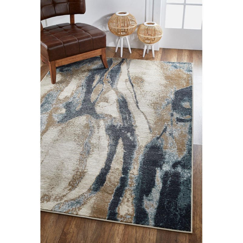 Tapis Kohsuke, Rectangle 3 pi 3 po x 5 pi 3 po, Ivoire / Bleu