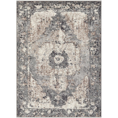 Tapis oriental gris anthracite tissé au métier mécanique Addisyn