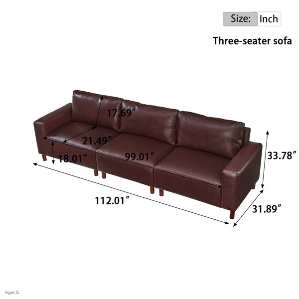 Latitude Run® Modern three-seater faux leather sofa with plush cushions ...