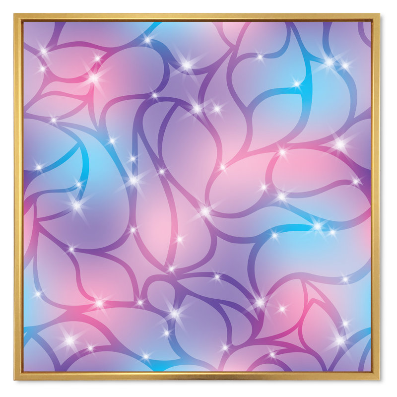 Violet et mauve abstrait avec étincelles - Impression sur toile, H 16 po x l 16 po x P 1 po, Cadre flottant doré