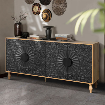 Armoire à porte symétrique sculptée rétro avec cadre en bois