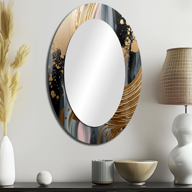Décoration abstraite dorée et rose Infinity Circles - miroir ovale doré, 36 po x 24 po