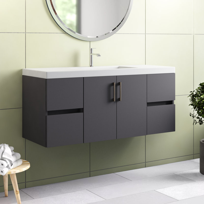 48.5" Wall-Mounted Single Bathroom Vanity With Cultured Marble Top, Cement