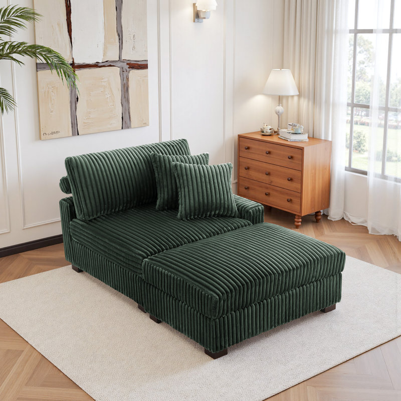 Upholstered Chaise Lounge, Right Hand Facing, Green