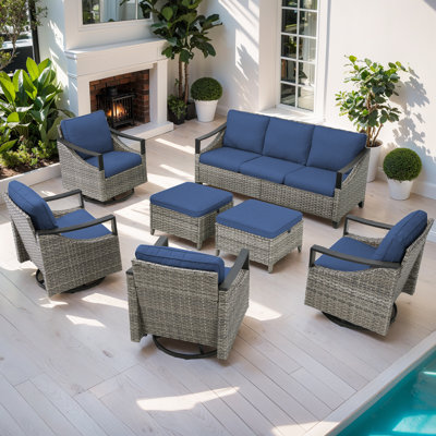 Brinsley Wicker 7 - Person Patio Conversation Set with Cushions