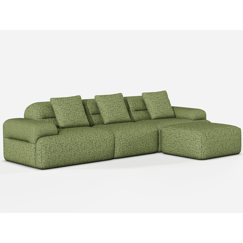 Canapé d'angle modulaire moderne en velours côtelé comprimé vert, avec pouf, Velours côtelé vert noirâtre