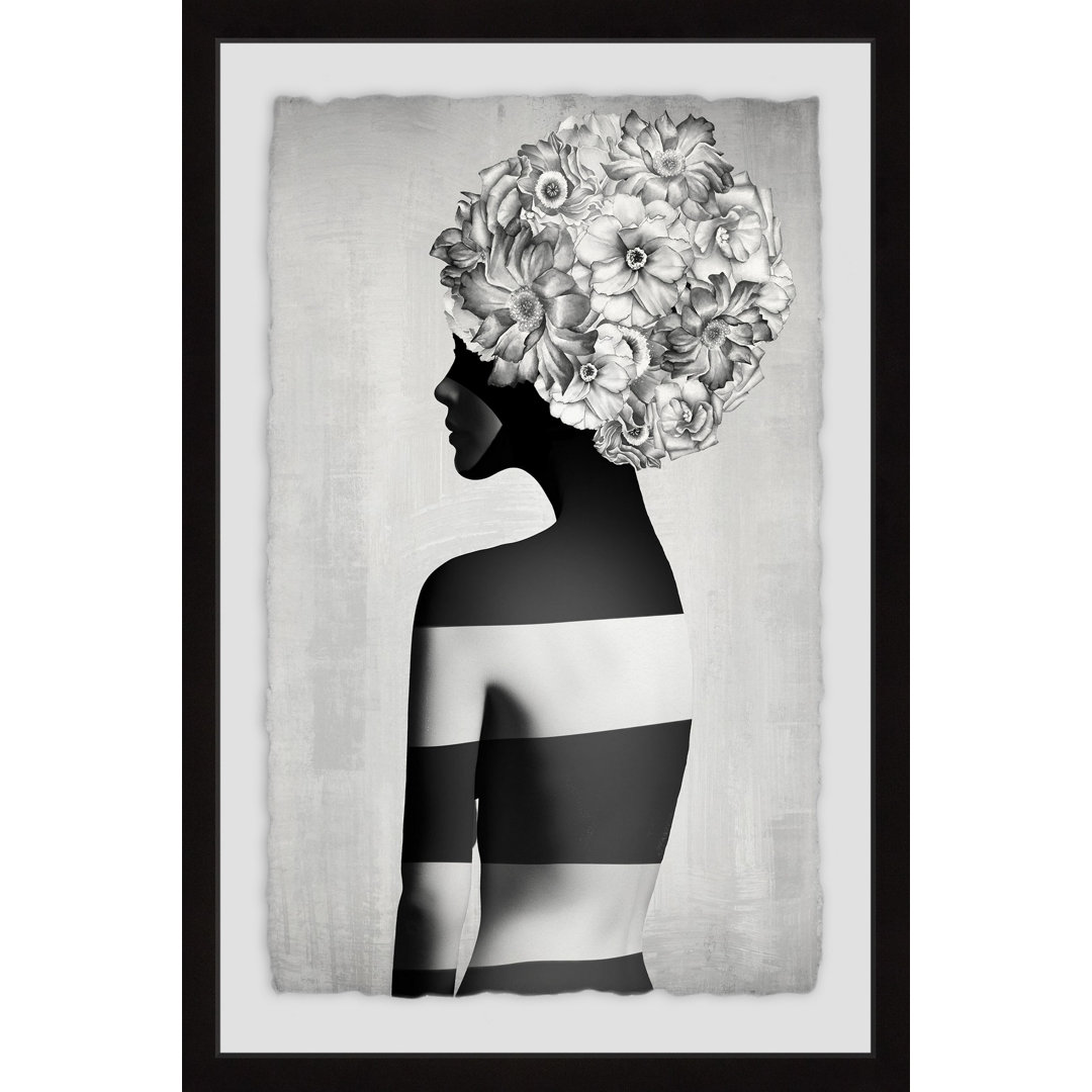 Stripes and Bouquets - Picture Frame Graphic Art Print on Paper