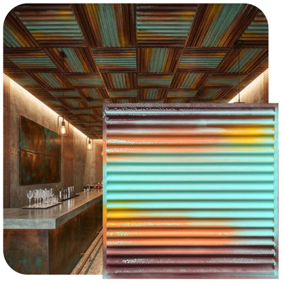 Ridged Metal Corrugated 24'' L x 24'' W Textured PVC Drop-In Ceiling Tile