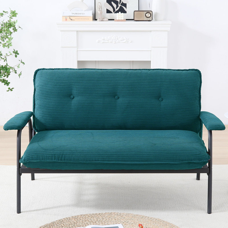 Myrion 53" Tufted Upholstered Loveseat with Metal Frame, Teal Corduroy